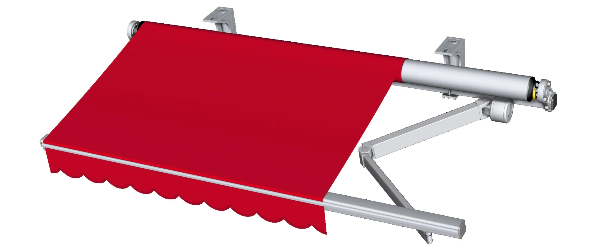 Rote Markise mit Halterung